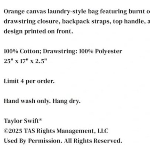 Taylor Swift The Life of a Showgirl Show Girl Laundry Bag TS Monogram TLOAS NWT - Picture 3 of 3